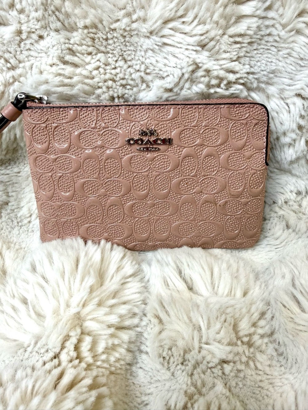 COACH Pink Pebbled Signature Wristlet Pouch